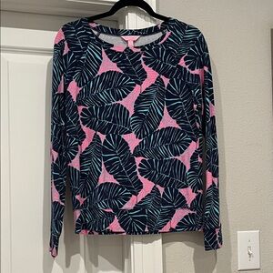 Lilly Pulitzer Pink and Blue Leaf Pattern Top